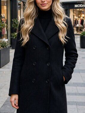Anne Klein Black Double-Breasted Pea Coat